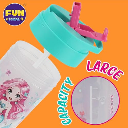 17oz Mermaid Kids Water Bottle, Total My Style Toddler Spout Cover and Carry Handle Design Lid Leak Proof BPA free Cup for Girls Ages 3+ Dishwasher Safe for Sports School Travel with Silicon Straw