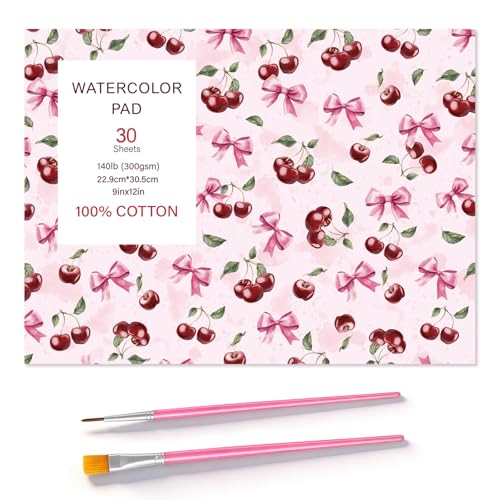 30 Sheets Watercolor Paper Pad with 2 Pcs Watercolor Brush, 140lb/300GSM Water Color Paper 9x12in, Cold Pressed Tearable Water Color Sketchbook Easter Gifts for Beginner Artists - size: 9x12 Inch