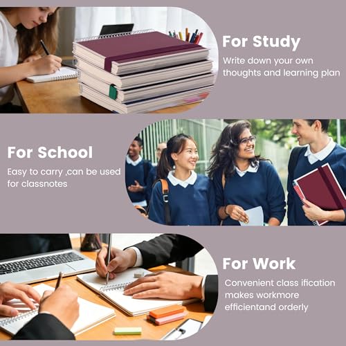 Yoment 5 Subject Notebook College Ruled, 300 Pages Spiral Notebook with Removable Divider Tabs，Hardcover 8 x 10 Inches College Ruled Journal 1 Inner Pocket for School College Work Office Home,Red - color: Red