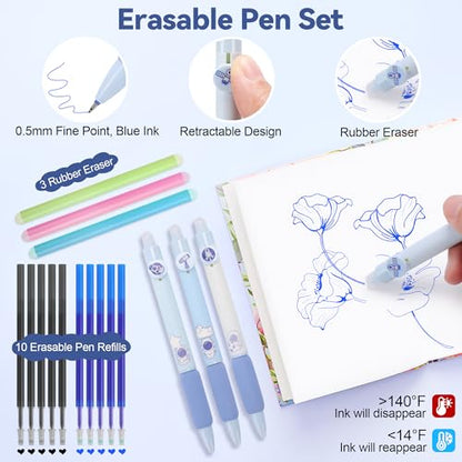 DazSpirit 61PCS Aesthetic College School Supplies Set with Cute Pencil Case | Pastel No Bleed Highlighters, Gel & Erasable Pens, Mechanical Pencils, Refills & Sticky Notes, Complete Stationery Kit - color: Blue
