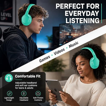 MIDOLA Bluetooth Headphones Over Ear, 68H Playtime Wireless Headphones with Microphone, 6 EQ Modes, HiFi Stereo Deep Bass, Foldable Lightweight Headset for Home Office, Cellphone, PC, Cyan - color: Cyan