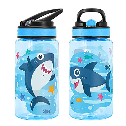 15oz Water Bottle for Kids Girls Boys School, BPA Free, Leak Proof Flip Straw, Carry Loop, Easy Clean - Shark - color: Shark