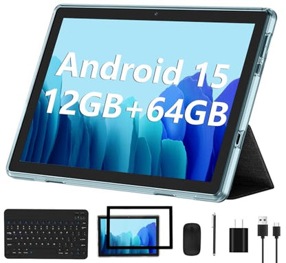 ECOPAD Android 15 Tablet, 10 Inch Tablets with Keyboard Mouse 12GB RAM + 64GB ROM +1TB Expand, 2 in 1 Tableta with WiFi 6 / Bluetooth/GMS Certified/IPS Touch Screen, Blue Set - color: Blue Set
