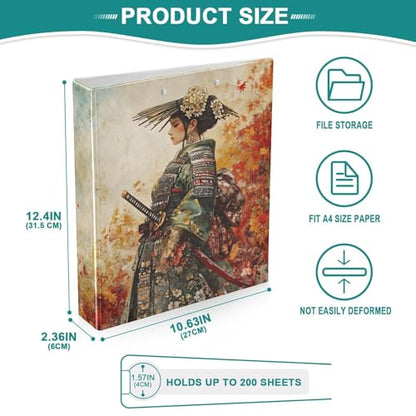 Japanese Woman Samurai 3 Ring Binder 1 Pack for 8.5" x 11" Paper 200 Sheets Capacity for Office Document Organizer Protector