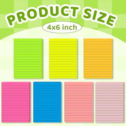 Lined Sticky Notes 4 x 6 Inches, 15 Pads, 375 Sheets Total, 7 Bright Colors, Self-Stick Note Pads with Strong Adhesive, Large Rectangular Sticky Notes for Office, Home, School & Meetings - size: 4x6 in