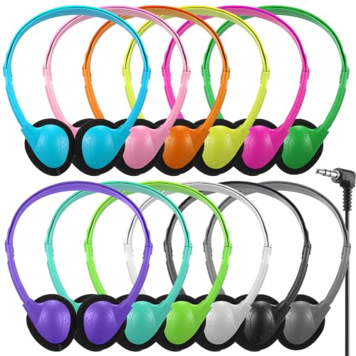 Konohan 12 Pack Headphones Bulk for School Student Classroom Set of Headphones Wire Headset Adjustable with 3.5 mm Jack for Adult (Vivid Color) - color: Vivid Color