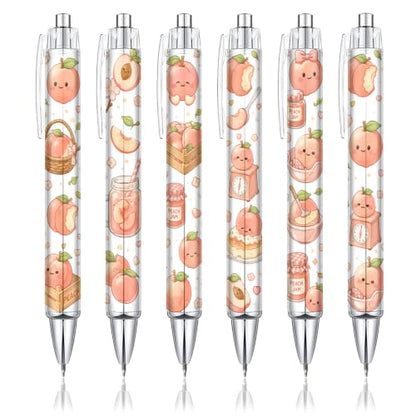 6 Pack Peach Inspirational Pens, Cute Kawaii Fruit Ballpoint Pen Set for Girls Kids Teens, Aesthetic School Supplies with Fun Peach Designs, Teacher Gifts, Classroom Rewards, Office Accessories