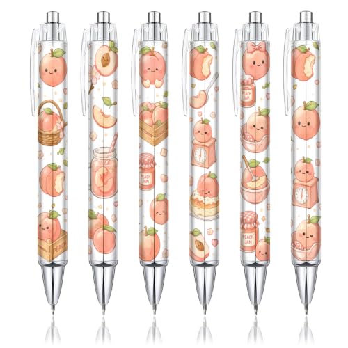 6 Pack Peach Inspirational Pens, Cute Kawaii Fruit Ballpoint Pen Set for Girls Kids Teens, Aesthetic School Supplies with Fun Peach Designs, Teacher Gifts, Classroom Rewards, Office Accessories