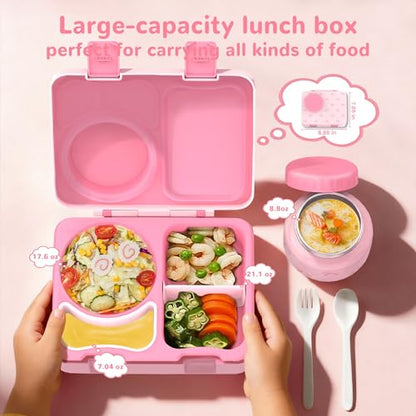 Bento Lunch Box for Kids Adult, Leakproof 3-4 Compartment Bento Box Set with Insulated Food Jar,Water Bottle, Lunch Bag, School Lunch Container for Toddler Teen Girls Boys Ages 3+(Pink Bow) - color: Pink Bow