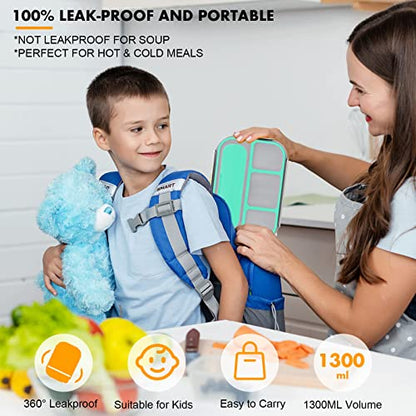 Bento Box for Kids 1300ML with 4 Compartment & Food Picks Cake Cups, Green | Lunch Box Containers for Adults/Kids/Toddler, Leak-Proof, Microwave/Dishwasher/Refrigerator Safe, BPA Free - color: Green