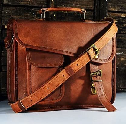 URBAN DEZIRE Men's Genuine Leather Small Briefcase Messenger Satchel Ipad Tab Tablet Bag 11 compatible with Apple product - size: 11" Width x 9" Height x 3.5" Depth