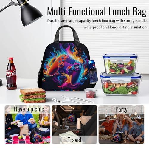 Game Lunch Bag Reusable Insulated Lunch Box Large Capacity Meal Tote for Kids Women Men Cooler Bag Waterproof Adjustable Shoulder Strap Gamer Lunch Tote for Work School Picnic Travel Hiking Office - color: Game08
