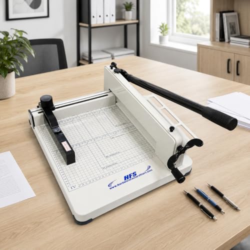 HFS(R) Heavy Duty Guillotine Paper Cutter 400 Sheet Capacity | Solid Steel Construction (A4-12'' Paper Cutter) - size: A4-12'' paper cutter
