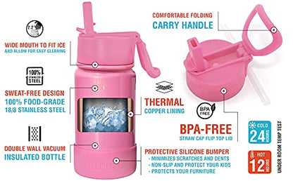 CHILLOUT LIFE 12oz Kids Insulated Stainless Steel Water Bottle with Leak Proof Straw Lid & 144 Stickers - color: Pink Sparkle, style: 12 oz