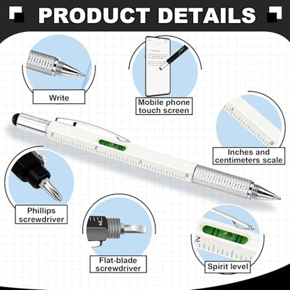 Zhanmai 8 Pcs 6 in 1 Multitool Pen Bulk Gift for Men Multi Tool Ballpoint Pen with Ruler Level Screwdriver Stylus Cool 20 Ink Refill Tool Gadget Birthday Christmas Stocking Stuffers (Black White Gray) - color: Black, White, Gray
