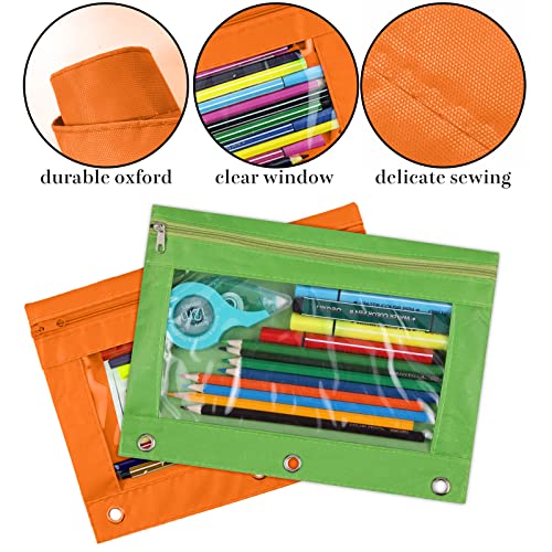 3-Ring Pen Pencil Pouch with Clear Window Stationery Bag Binder Case Classroom Organizers Green - color: Green
