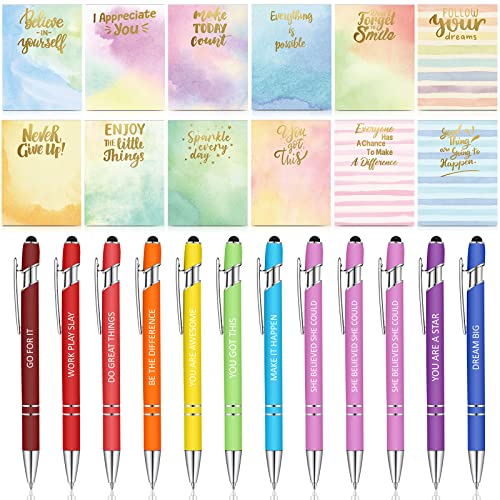 Geyee 24 Pcs Back to School Teacher Gifts Inspirational Sticky Notes with Funny Pens 3 x 4 Inch Employee Appreciation Gifts for Coworkers Teacher Employee Office Staff Work Team Appreciation Gift - style: Inspirational
