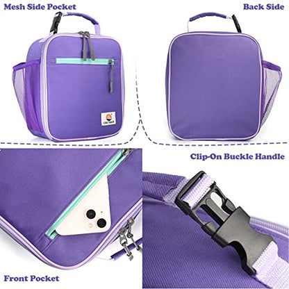 CaCTOUR Lunch Box Kids,2 Packs Insulated Lunch Bag for Girls Boys,Soft Bag Mini Cooler Back to School Thermal Reusable Lunch Bag for Work School Picnic (Blue & Purple) - color: 2pk Blue+Purple