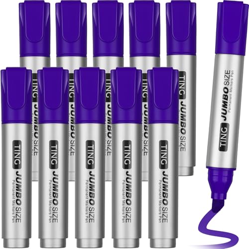 Fuutreo 10 Pack Jumbo Permanent Markers Bulk Large Chisel Tip Permanent Markers Quick Drying Waterproof Big Huge Poster Pens for Office, Logistics Company and More(Purple) - color: Purple