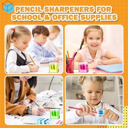 100 Pack Pencil Sharpener Bulk, Manual Pencil Sharpener with Lid for Kids, Double Hole Handheld Pencil Sharpeners for Classroom School Office Supplies, 4 Colors