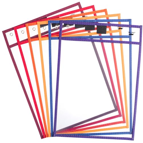 Mr. Pen- Reusable Dry Erase Pocket Sleeves, 10" x 14", 6 Pack, Colorful | Clear Plastic Paper Sleeves, Ticket Holders, Clear Plastic Sheet Protectors, Teacher, School, Classroom Supplies - color: Sunset, size: 6 Pack