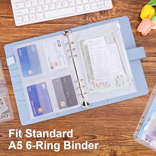 12PCS A5 Binder Pockets, 6-Hole Budget Envelopes for Planner | for 6-Ring Binder, Waterproof PVC Money Organizer & Cash Envelopes, Planner Inserts, Card Sleeves Photo Holders Bill Pouches - size: A5