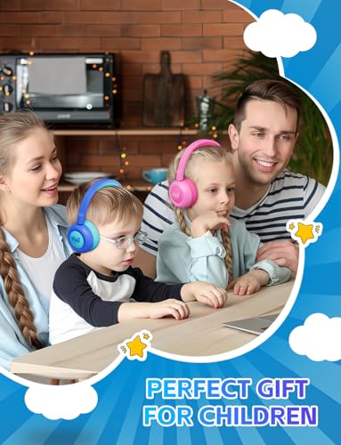 Kids Bluetooth Headphones,Toddler Headphones with Microphone,85dB Volume Limited,Bluetooth 5.4 Twistable Lightweight Kids Wireless Earphones for Boy Girl Tablet Travel School - color: Blue