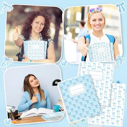 Jetec 12 Pack Blue Bow Composition Notebooks Preppy Cute Coquette Spiral Notebook 9-3/4 x 7-1/2 Inch College Ruled Hard Cover Journal Back to School Teacher Gifts Preppy School Supplies, 100 Pages - color: Blue