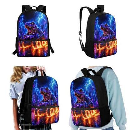 CLOHOMIN Dinosaur Kids Bookbag and Lunch Bag Set 3 Piece Tractor School Backpack with Lunch Box and Water Bottle Sling Bag Elementary School Bags for Boys 12-14 Student Book Bag - color: Dinosaur Tractor