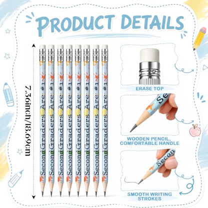 48 Pcs/24 Sets 2nd Graders Pencils and Erasers Bulk Set Motivational Pencils Back to School Supplies for Kids Student Inspirational Teacher Classroom Reward Party Favors Gifts - style: 2nd Grader