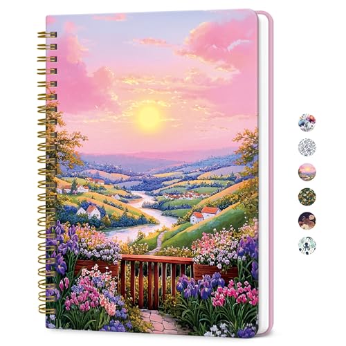 ZOTIA Lined Spiral Journal for Women, A5 Aesthetic Hardcover Notebook for Work, School & Note Taking, Pretty College Ruled Journal, 140 Pages, 6" x 8", Pastel Horizon - color: E-Pastel Horizon
