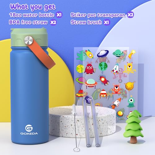 DIY Stickers, BPA-Free, 316 Stainless Steel, Keeps Cold 24h, Leak-proof, Dust-Proof Lid, Sturdy, School, Gifts - color: Green Blue