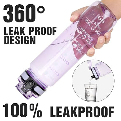 OLDLEY Water Bottle, 32oz Motivational Sports Water Bottle with Time Marker - Times to Drink - Tritan, BPA Free, Wide Mouth Leakproof,Amethyst - color: Amethyst