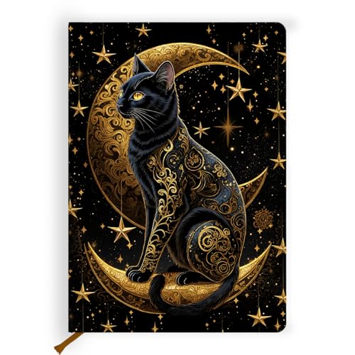 Lovdazzles Pretty Leather Lined Journal Cat and Moon Design Notebook 200 Pages A5 Ruled Notebooks, Cat Gifts for Cat Lovers, Dark Academia Gothic Notebook Journal, Gifts for Women (5.8 x 8.3) - color: Multi 1717