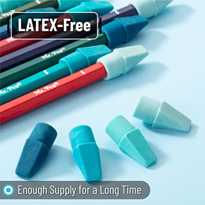 Mr. Pen- Pencil Top Erasers, 120 Pack, Blue Shades, Latex-Free | No-Smudge Cap Pencil Erasers for Precise Erasing, Kids, Teachers, Studying Supplies - color: Blue Shades, size: 120 Pack