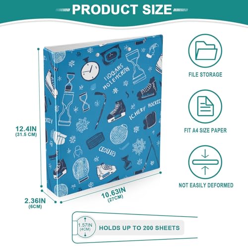 Ice Hockey Round Ring Binders 1.5 Inch 3 Ring Binder with Clipboard Holds 200 Sheets Office Home School - color: Multicolored 9