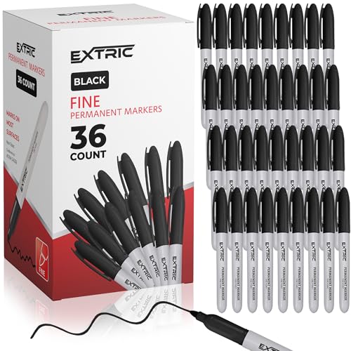 EXTRIC Permanent Markers Black, 36 Count Fine Point Markers, Quick Drying, Works on Wood, Paper, Plastic, Metal and Glass, for Home, Office and School use - color: Black, size: 36 Count (Pack of 1)