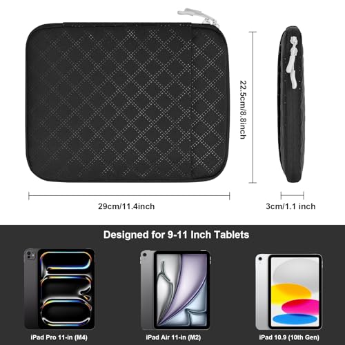Tablet Sleeve Pouch for 9-11 Inch Tablets, Padded Case Bag for iPad Pro 11-in (M4), iPad 10.9 (10th Gen), iPad Air 11-in (M2), Galaxy Tab S9/S8, Portable Cover with Front Pocket (Black)