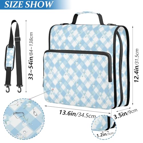 Gingham Zipper Binder 3 Ring Binder with Zipper 1.5 Inch Shoulder Strap & Handle Binders Organizer Bag Powder Blue - color: Powder Blue_3