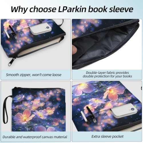 Padded Book Sleeve with Zipper & Front Pocket, Fabric Book Cover | Galaxy Cosmic Glowing Flower11.4"x8.7" Washable Canvas Pouch for Hardcovers, Tablets & Reading Accessories - color: Galaxy Cosmic Glowing Flower