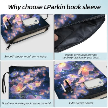 Padded Book Sleeve with Zipper & Front Pocket, Fabric Book Cover | Galaxy Cosmic Glowing Flower11.4"x8.7" Washable Canvas Pouch for Hardcovers, Tablets & Reading Accessories - color: Galaxy Cosmic Glowing Flower