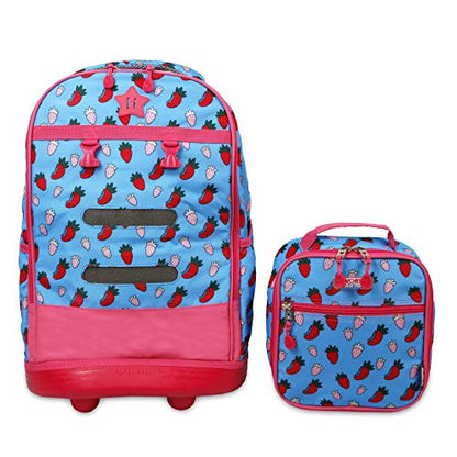 J World Duo Kids Rolling Backpack With Lunch Box Set. School Bookbag on Wheels, Strawberry - color: Strawberry