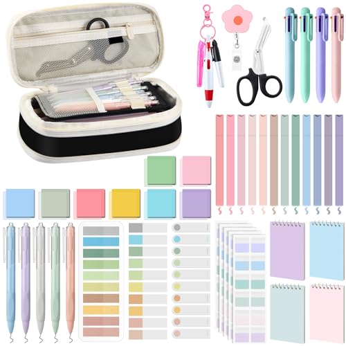 Jutom 50 Pcs Nursing School Cna Essentials for Students Work Aesthetic Stationery Gift Include Medical Scissors Badge Reel Transparent Sticky Notes Pens Notebook Pencil Case Highlighter Label(Black) - color: Multicolor