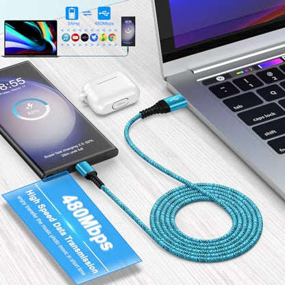 USB C Charger Cable Fast Charging 3 Pack 6ft for iPhone 17 16 15 Pro Max/15 Plus/15 Pro/15, 3.1A Braided Car Cord USB A to USB C Android Phone Power Cord for Samsung Galaxy S24 A54 A14 S23 Ultra S22