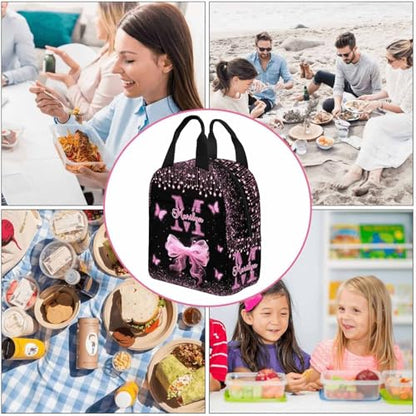 MyPupSocks Personalized School Backpack for Girls, Custom Glitter Butterfly Girls Backpack with Lunchbox for Kids, Customized Kids Bookbag Knapsack Schoolbag Casual Daypacks for Teens Children - color: Multi 02