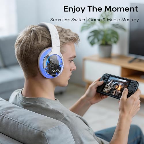 Bluetooth Headphones Over Ear with RGB Light | Foldable Lightweight Wireless Over Ear Headphone Bluetooth 6.0, 65H Playtime, Comfortable Breathable Working Gaming Travel - color: White