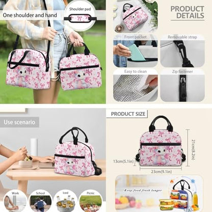 Large Capacity Teen Backpack Set with Insulated Lunch Bag and Pencil Case,Cute Dinosaur 3-in-1 School Backpack Lunchbox Pouch for High School Middle School Girls, Durable Student Daypack - color: Pink Bows-cute Dinosaur
