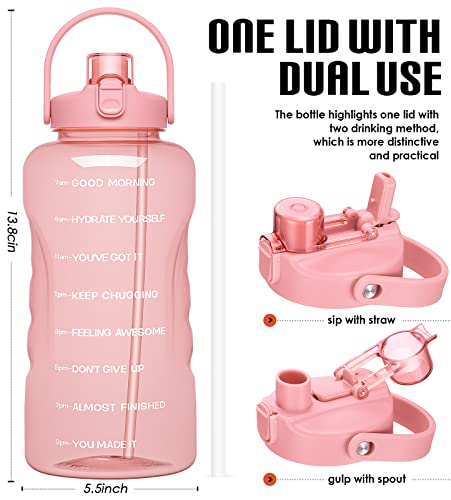 HydroPal 1 Gallon Water Bottles with Straw, 128 oz Water Bottle BPA Free Innovative 2-IN-1 Lid Gym Bottle with Times to Drink Motivational, Large for Sports Fitness Camping Water Jug （13.8X5.5 inch） - color: Cherry Blossom