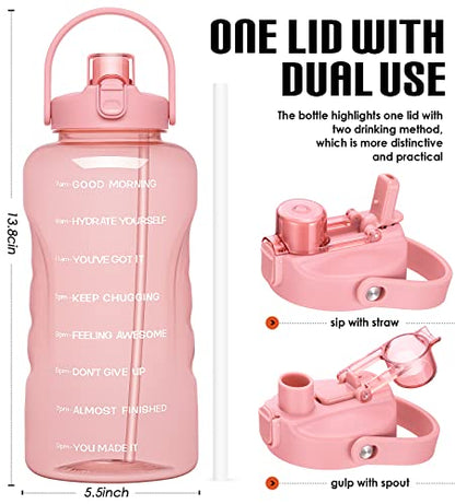 HydroPal 1 Gallon Water Bottles with Straw, 128 oz Water Bottle BPA Free Innovative 2-IN-1 Lid Gym Bottle with Times to Drink Motivational, Large for Sports Fitness Camping Water Jug （13.8X5.5 inch） - color: Cherry Blossom
