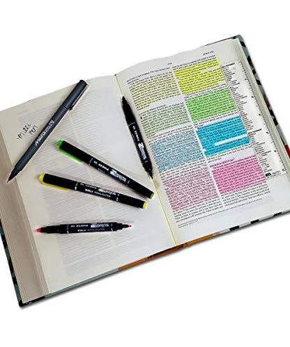 G.T. Luscombe Company, Inc. Zebrite Bible Marking Kit | No Bleed Pigmented Ink | No Fading or Smearing | Double Ended Highlighters, Note Pen & Books of the Bible Ruler/Bookmark (Set of 5 + Ruler)